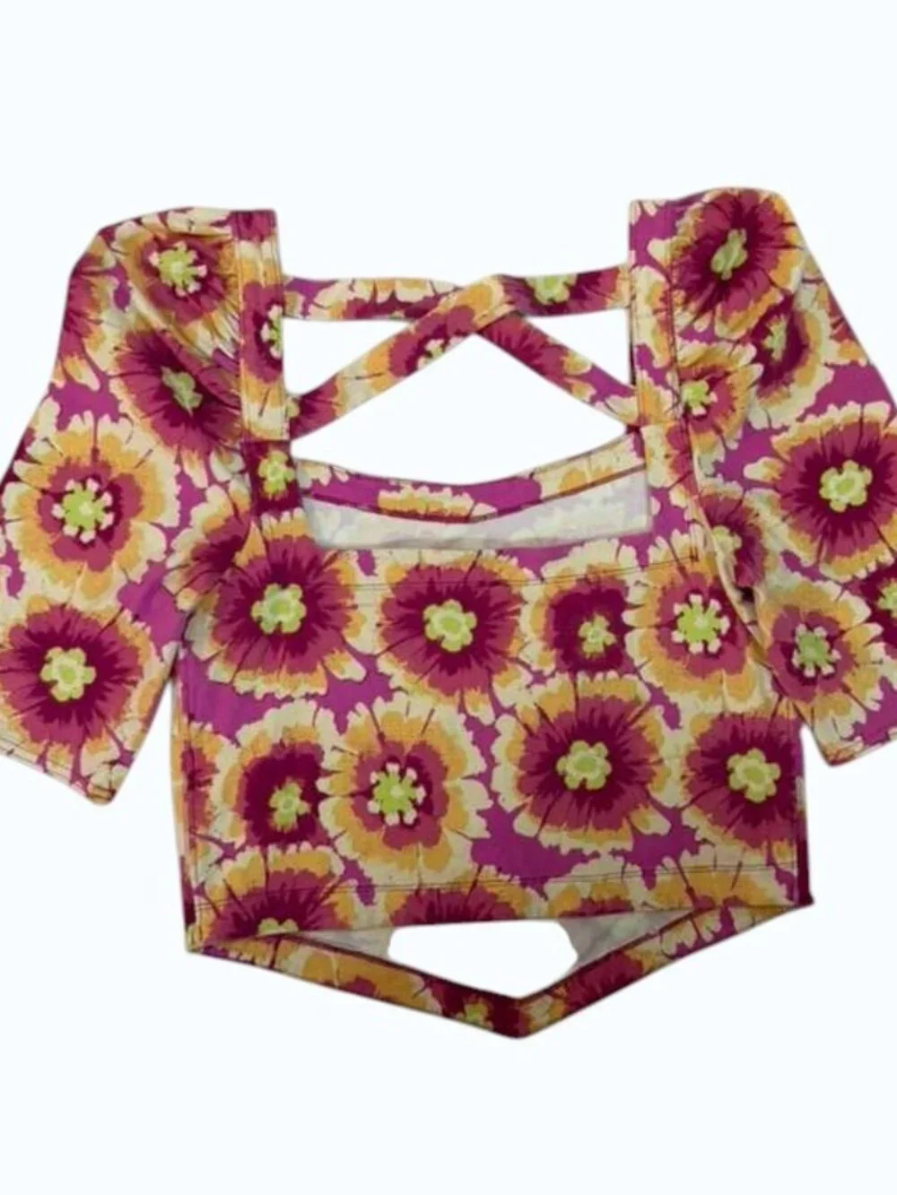 Free People Floral Long Sleeve Top L/G Pink Yellow Cotton Blend Boho EUC.